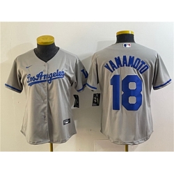 Women Los Angeles Dodgers 18 Yoshinobu Yamamoto Grey Stitched Jersey 