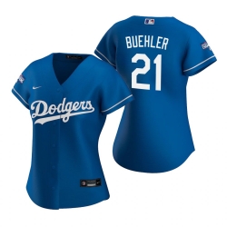 Women Los Angeles Dodgers 21 Walker Buehler Royal 2020 World Series Champions Replica Jersey