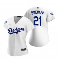 Women Los Angeles Dodgers 21 Walker Buehler White 2020 World Series Champions Replica Jersey
