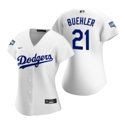 Women Los Angeles Dodgers 21 Walker Buehler White 2020 World Series Champions Replica Jersey