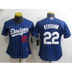 Women Los Angeles Dodgers 22 Clayton Kershaw Blue Stitched Baseball Jersey