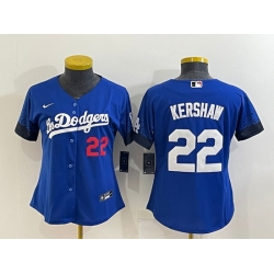 Women Los Angeles Dodgers 22 Clayton Kershaw Royal City Connect Stitched Baseball Jersey 