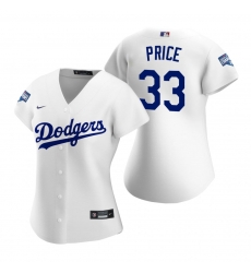 Women Los Angeles Dodgers 33 David Price White 2020 World Series Champions Replica Jersey