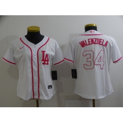 Women Los Angeles Dodgers 34 Toro Valenzuela Pink White Stitched Baseball Jersey