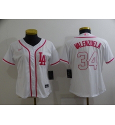 Women Los Angeles Dodgers 34 Toro Valenzuela Pink White Stitched Baseball Jersey 