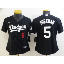 Women Los Angeles Dodgers 5 Freddie Freeman Black Cool Base Stitched Baseball Jersey