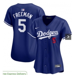Women Los Angeles Dodgers 5 Freddie Freeman Blue Cool Base Stitched Baseball Jersey