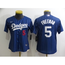 Women Los Angeles Dodgers 5 Freddie Freeman Blue Stitched Baseball Jersey 