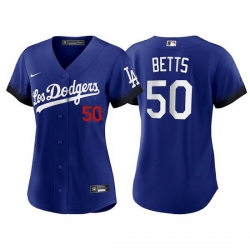 Women Los Angeles Dodgers 50 Mookie Betts 2021 Royal City Connect Cool Base Stitched Baseball Jersey