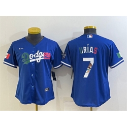 Women Los Angeles Dodgers 7 Julio Urias Royal Mexico Cool Base Stitched Jersey S