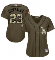 Women Los Angeles Dodgers Adrian Gonzalez Green Authentic Majestic Salute to Service MLB Jersey