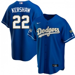 Women Los Angeles Dodgers Clayton Kershaw 22 Championship Gold Trim Blue Limited All Stitched Cool Base Jersey