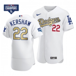 Women Los Angeles Dodgers Clayton Kershaw 22 Gold Program White Flex Base Stitched Jersey