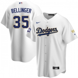 Women Los Angeles Dodgers Cody Bellinger 35 Championship Gold Trim White Limited All Stitched Cool Base Jersey