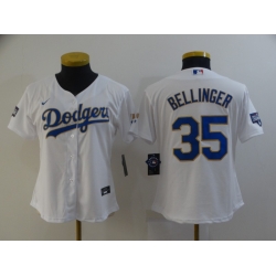 Women Los Angeles Dodgers Cody Bellinger 35 Championship Gold Trim White Limited All Stitched Cool Base Jersey