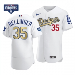 Women Los Angeles Dodgers Cody Bellinger 35 Gold Program White Flex Base Stitched Jersey