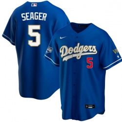 Women Los Angeles Dodgers Corey Seager 5 Championship Gold Trim Blue Limited All Stitched Flex Base Jersey