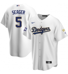 Women Los Angeles Dodgers Corey Seager 5 Championship Gold Trim White Limited All Stitched Cool Base Jersey