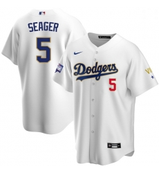 Women Los Angeles Dodgers Corey Seager 5 Championship Gold Trim White Limited All Stitched Flex Base Jersey