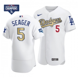 Women Los Angeles Dodgers Corey Seager 5 Gold Program White Flex Base Stitched Jersey
