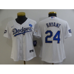 Women Los Angeles Dodgers Front 8 Back 24 Kobe Bryant White Gold Championship Cool Base Stitched Jersey