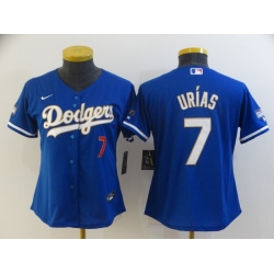Women Los Angeles Dodgers Julio Urias 7 Championship Gold Trim Blue Limited All Stitched Flex Base Jersey