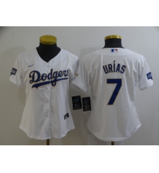 Women Los Angeles Dodgers Julio Urias 7 Championship Gold Trim White Limited All Stitched Cool Base Jersey