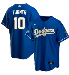 Women Los Angeles Dodgers Justin Turner 10 Championship Gold Trim Blue Limited All Stitched Cool Base Jersey