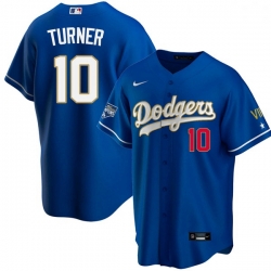 Women Los Angeles Dodgers Justin Turner 10 Championship Gold Trim Blue Limited All Stitched Flex Base Jersey