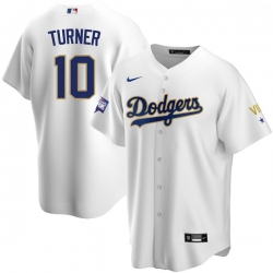 Women Los Angeles Dodgers Justin Turner 10 Championship Gold Trim White Limited All Stitched Cool Base Jersey