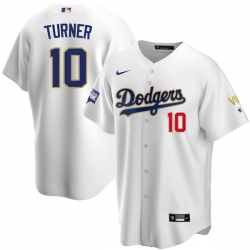 Women Los Angeles Dodgers Justin Turner 10 Championship Gold Trim White Limited All Stitched Flex Base Jersey
