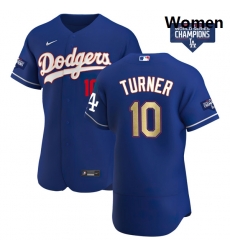 Women Los Angeles Dodgers Justin Turner 10 Gold Program Designed Edition Blue Flex Base Stitched Jersey