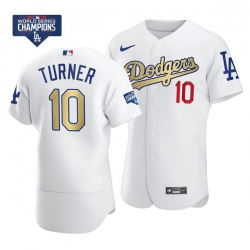 Women Los Angeles Dodgers Justin Turner 10 Gold Program White Flex Base Stitched Jersey