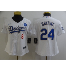 Women Los Angeles Dodgers Kobe Bryant 8 24 Championship Gold Trim White Limited All Stitched Flex Base Jersey