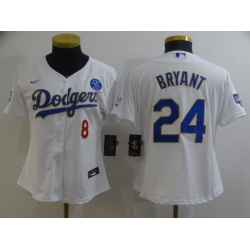 Women Los Angeles Dodgers Kobe Bryant 8 24 Championship Gold Trim White Limited All Stitched Flex Base Jersey