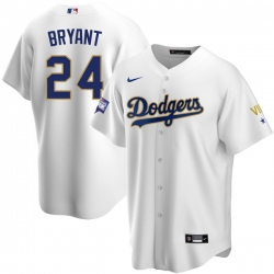 Women Los Angeles Dodgers Kobe Bryant Championship Gold Trim White Limited All Stitched Cool Base Jersey