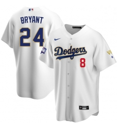 Women Los Angeles Dodgers Kobe Bryant Championship Gold Trim White Limited All Stitched Flex Base Jersey