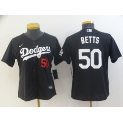 Women Los Angeles Dodgers Mookie Betts 50 Black Flex Base Stitched MLB Jersey