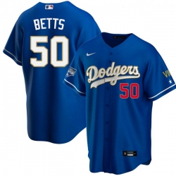 Women Los Angeles Dodgers Mookie Betts 50 Championship Gold Trim Blue Limited All Stitched Flex Base Jersey
