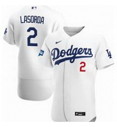 Women Los Angeles Dodgers Tommy Lasorda White Flex Base Jersey