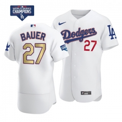 Women Los Angeles Dodgers Trevor Bauer 27 Gold Program Designed Edition White Flex Base Stitched Jersey