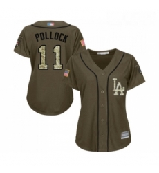 Womens Los Angeles Dodgers 11 A J Pollock Authentic Green Salute to Service Baseball Jersey 