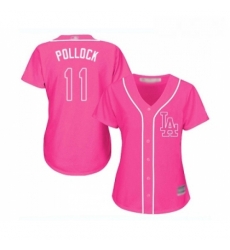 Womens Los Angeles Dodgers 11 A J Pollock Authentic Pink Fashion Cool Base Baseball Jersey 