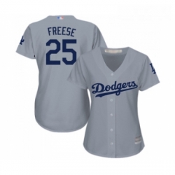 Womens Los Angeles Dodgers 25 David Freese Authentic Grey Road Cool Base Baseball Jersey 