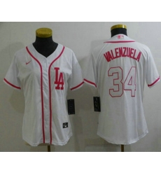 Women's Los Angeles Dodgers #34 Fernando Valenzuela Pink White Stitched Baseball Jersey