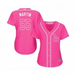 Womens Los Angeles Dodgers 55 Russell Martin Authentic Pink Fashion Cool Base Baseball Jersey 