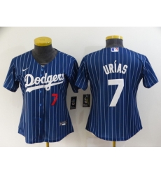 Women's Los Angeles Dodgers #7 Julio Urias Navy Blue Pinstripe Stitched MLB Cool Base Nike Jersey