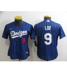 Women's Los Angeles Dodgers #9 Gavin Lux Navy Blue Pinstripe Stitched MLB Cool Base Nike Jersey