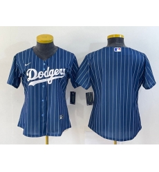 Women's Los Angeles Dodgers Blank Navy Blue Pinstripe Stitched MLB Cool Base Nike Jersey