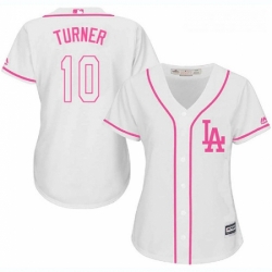 Womens Majestic Los Angeles Dodgers 10 Justin Turner Authentic White Fashion Cool Base MLB Jersey